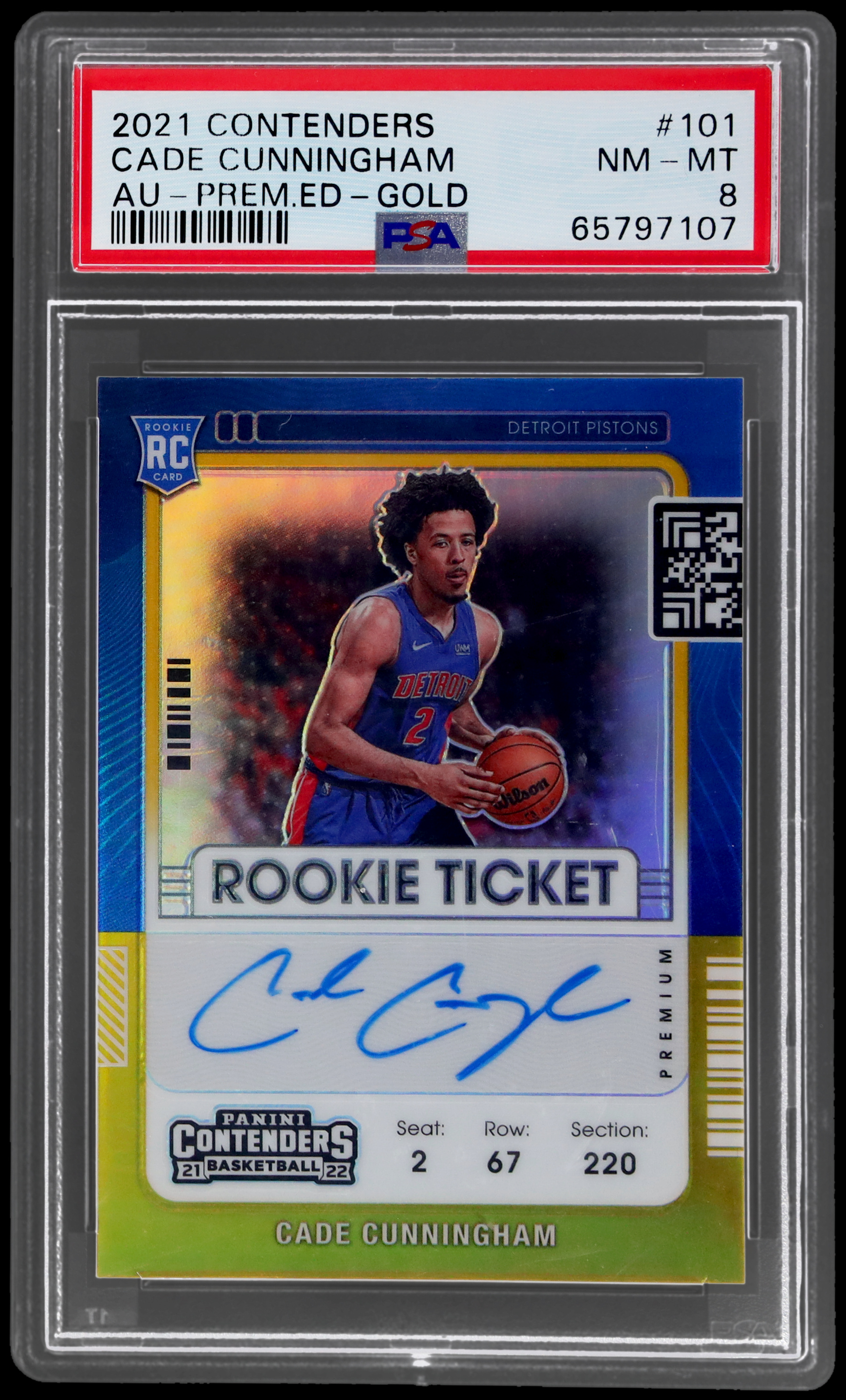 2021-22 Panini Contenders Cade Cunningham #101 PSA 8 RC 3/10 Basketball NM-MT
