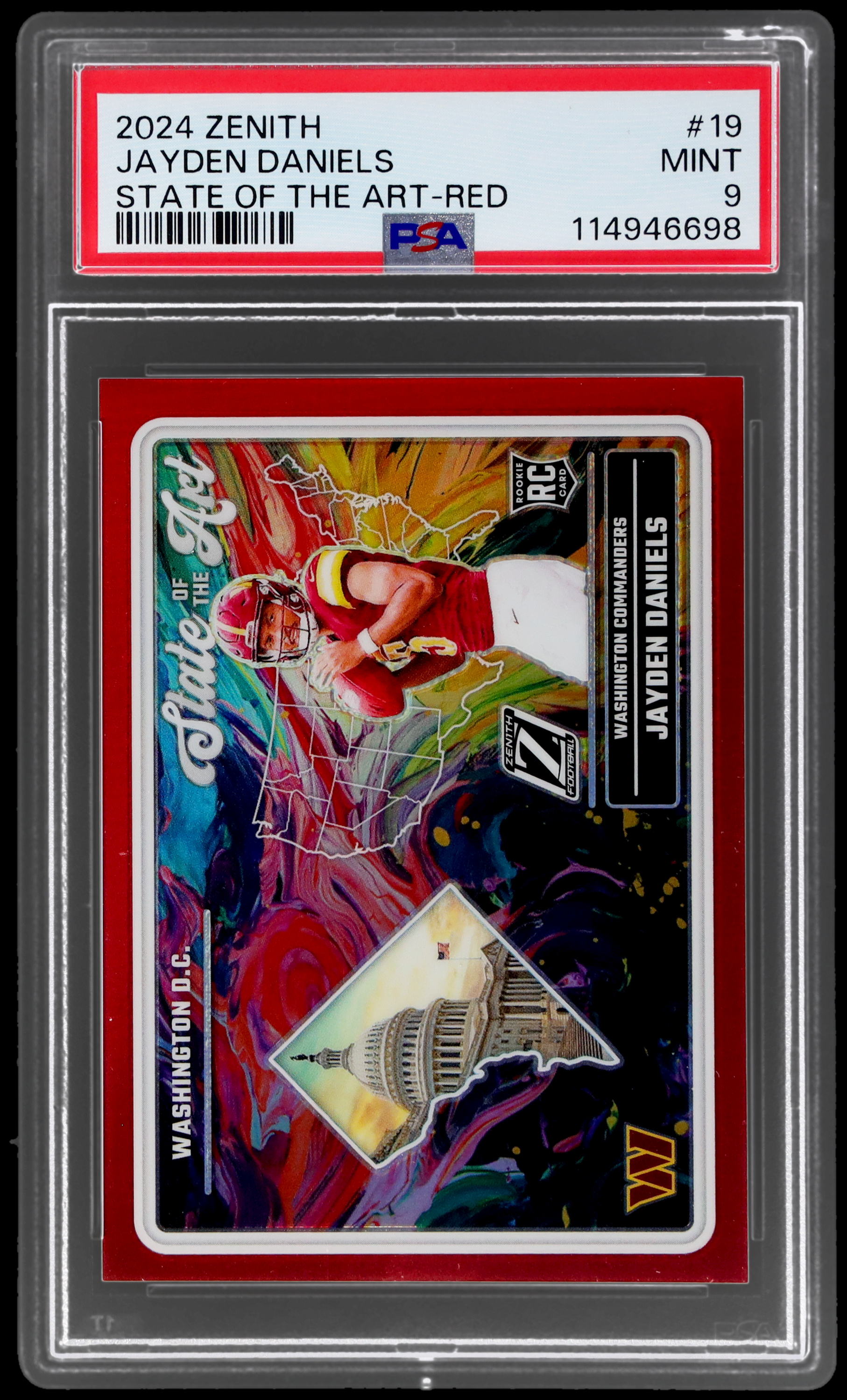 2024 Zenith Jayden Daniels #19 PSA 9 RC State Of The Art Red 41/49 Football Mint