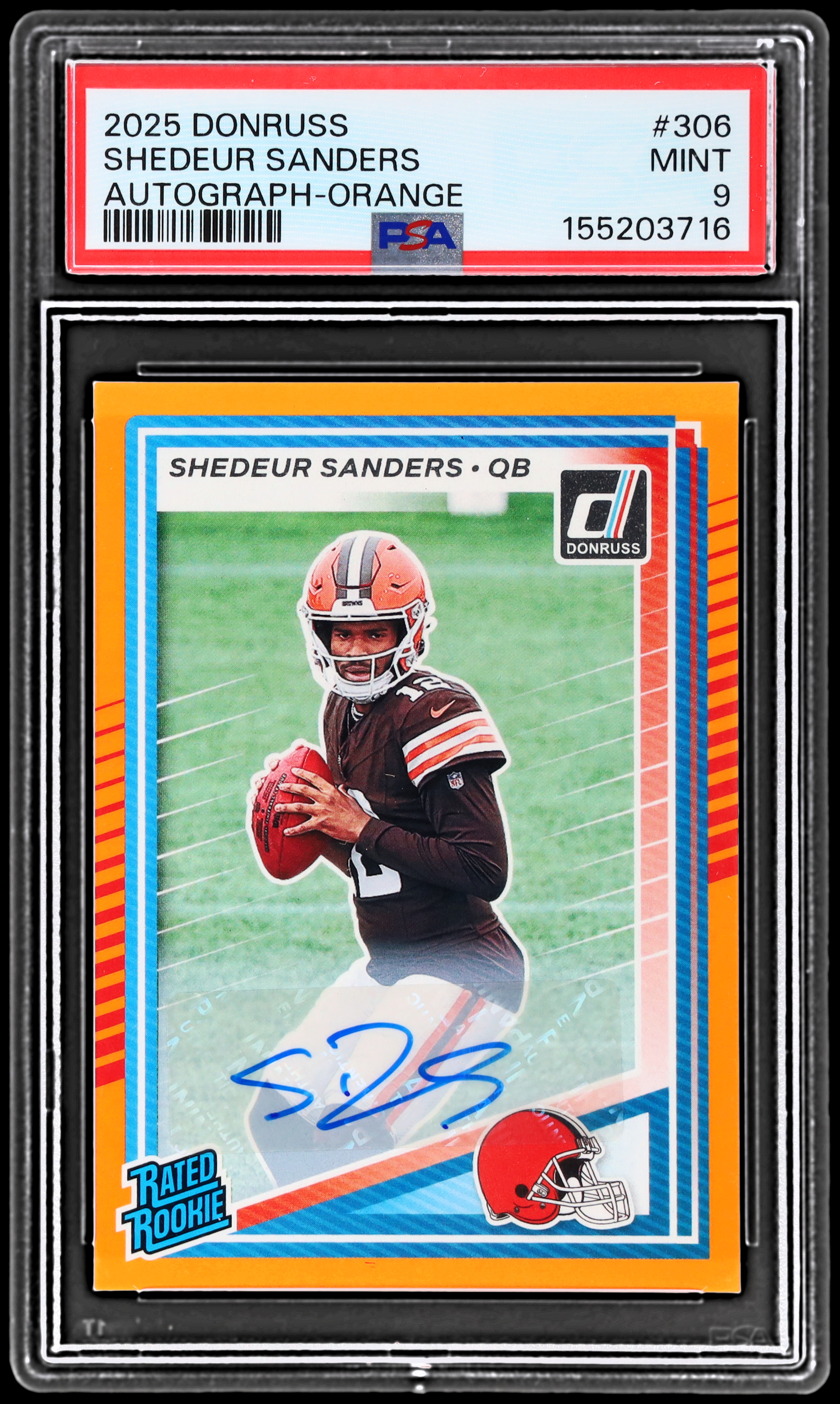 2025 Panini Donruss Shedeur Sanders #306 PSA 9 RC Rated Rookie Autograph Orange