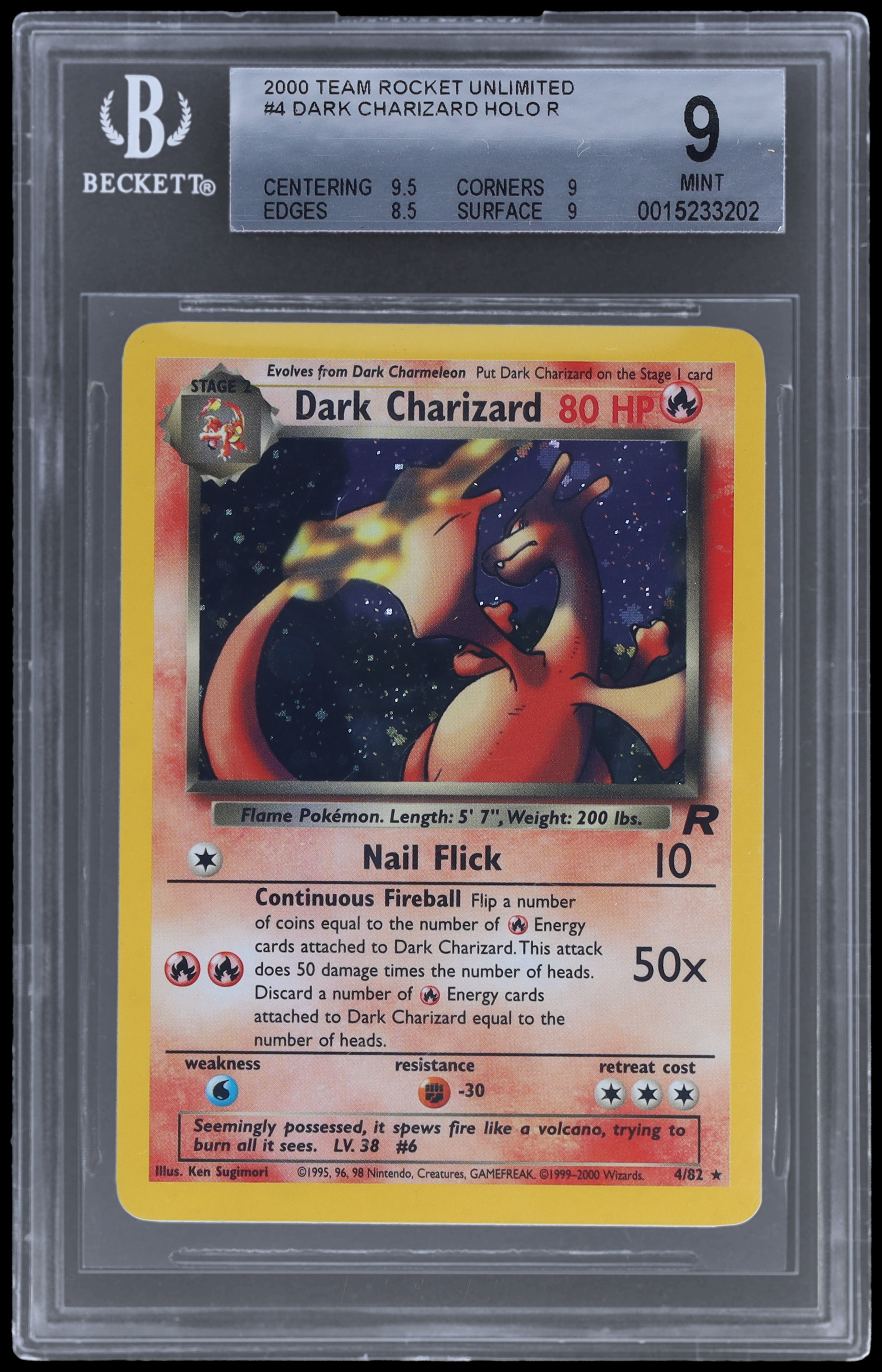 2000 Pokemon Team Rocket Dark Charizard #4 BGS 9 Holo Mint