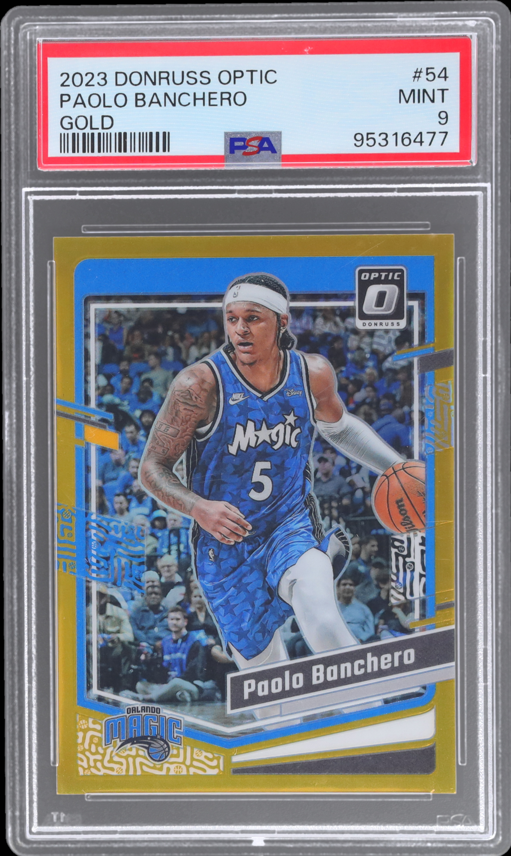 2023-24 Donruss Optic Paolo Banchero #54 PSA 9 Gold 5/10 Basketball Mint