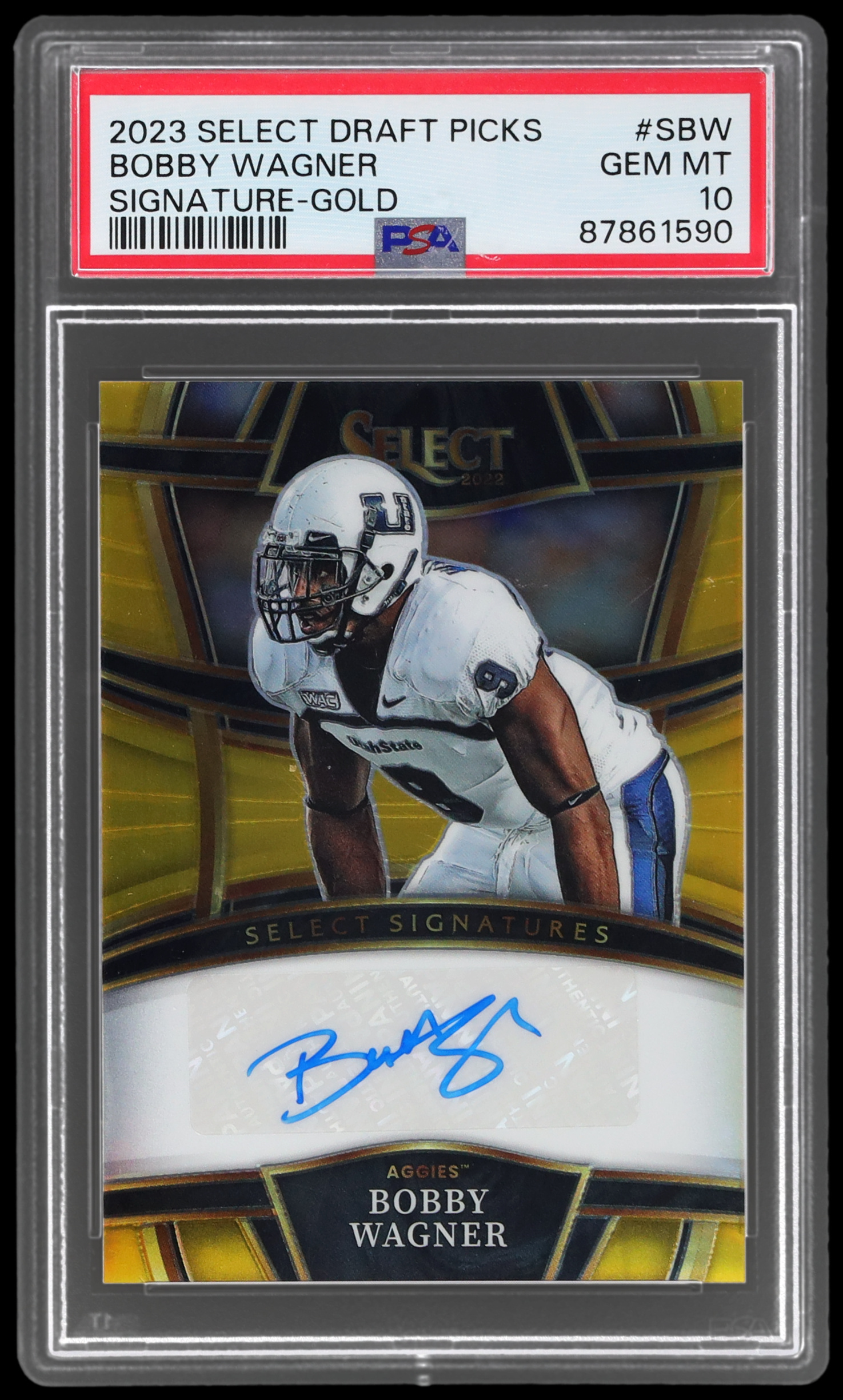 2023 Panini Select Draft Picks Bobby Wagner #SBW PSA 10 Signature Gold 5/10