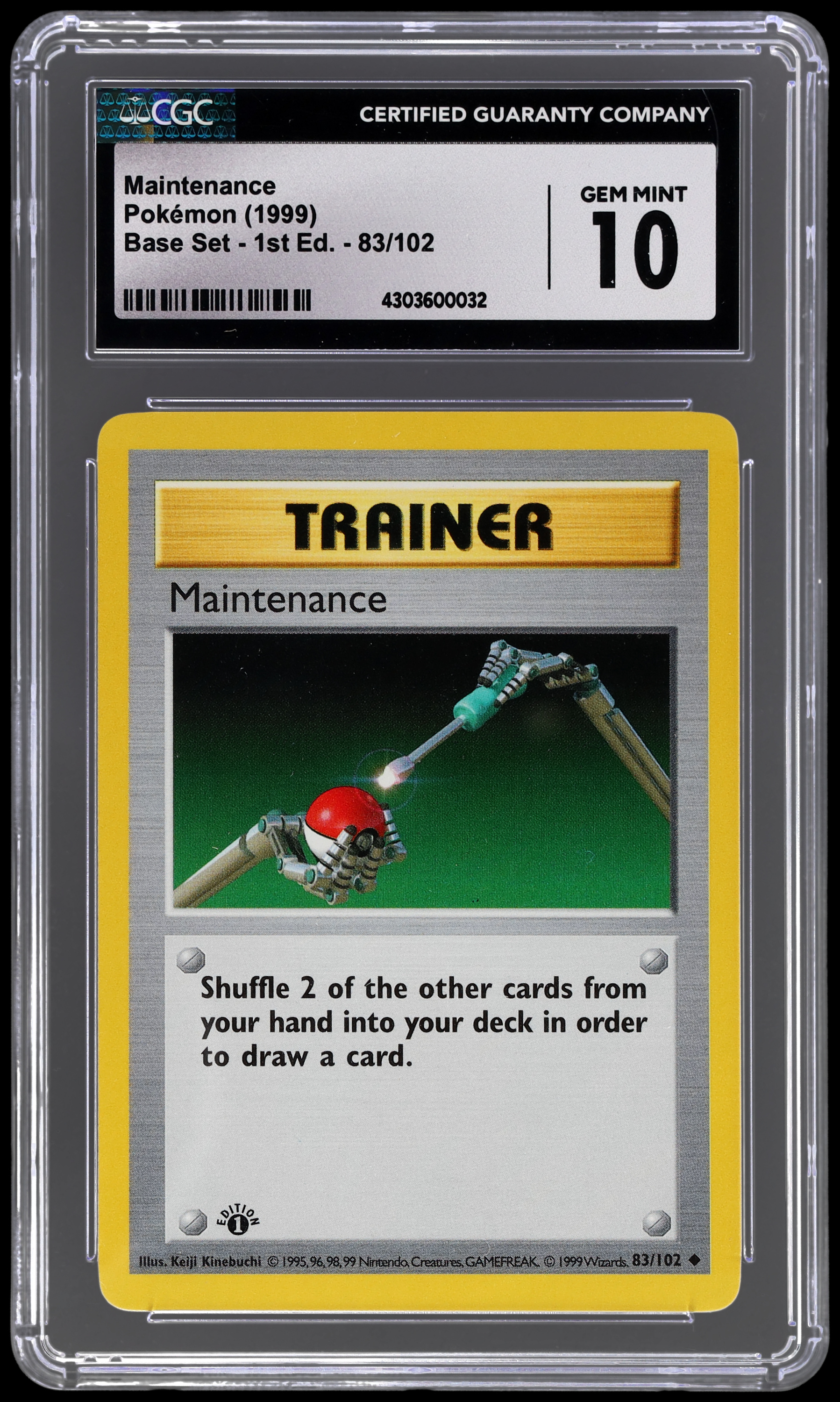 1999 Pokemon Game Maintenance #83 CGC 10 1st Edition Gem Mint Base Set