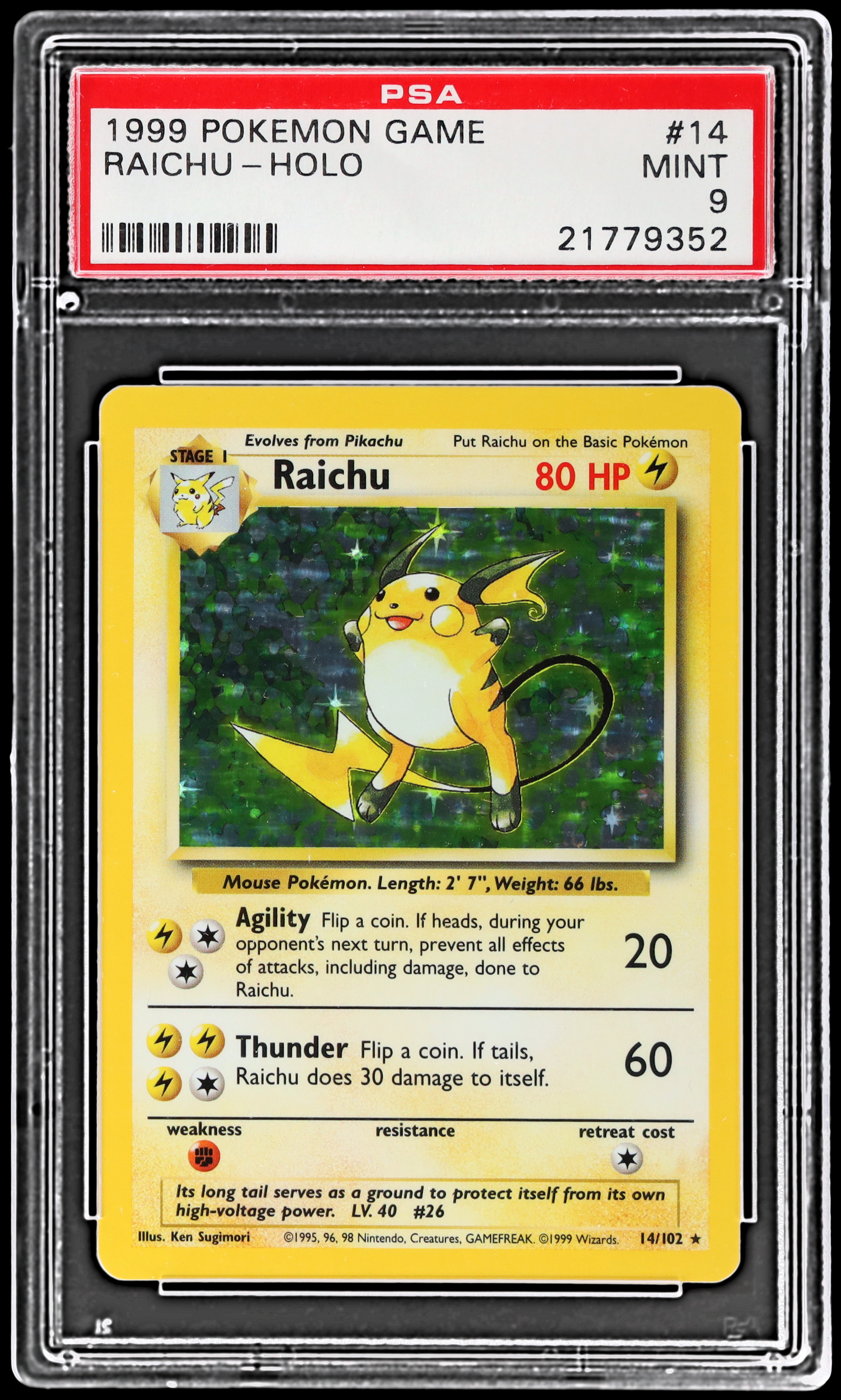 1999 Pokemon Base Set Raichu #14 PSA 9 Holo Mint