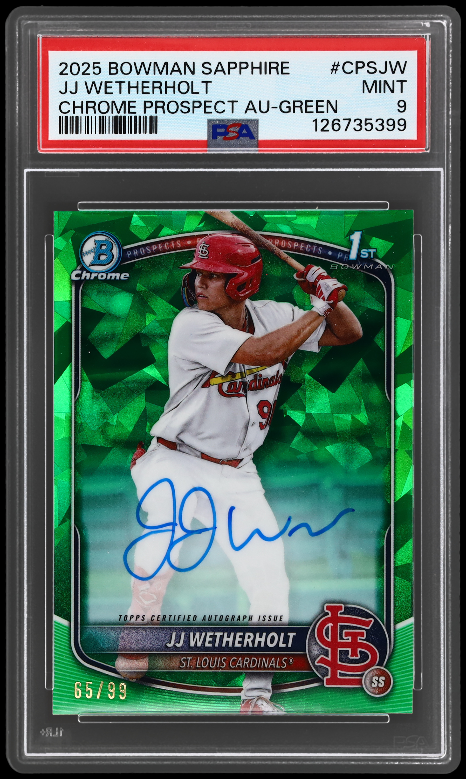 2025 Topps Chrome Sapphire Jj Wetherholt #CPSJW PSA 9 65/99 Baseball Mint Bowman