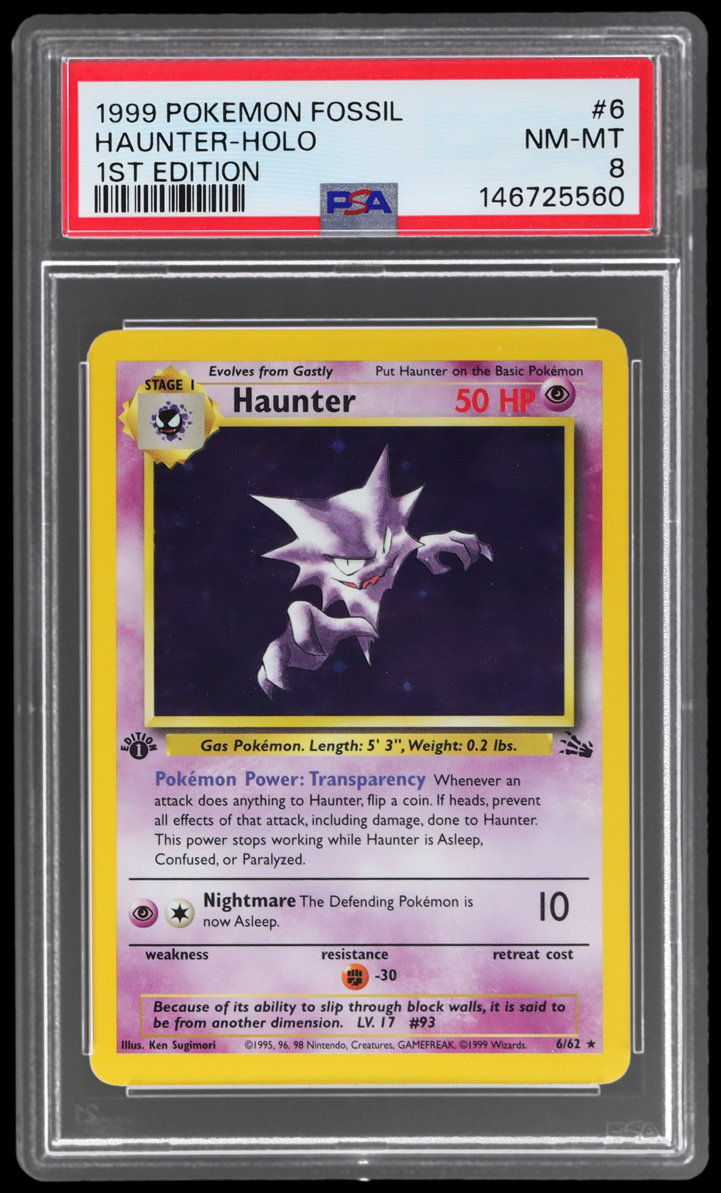1999 Pokemon Fossil Haunter #6 PSA 8 1st Edition Holo NM-MT