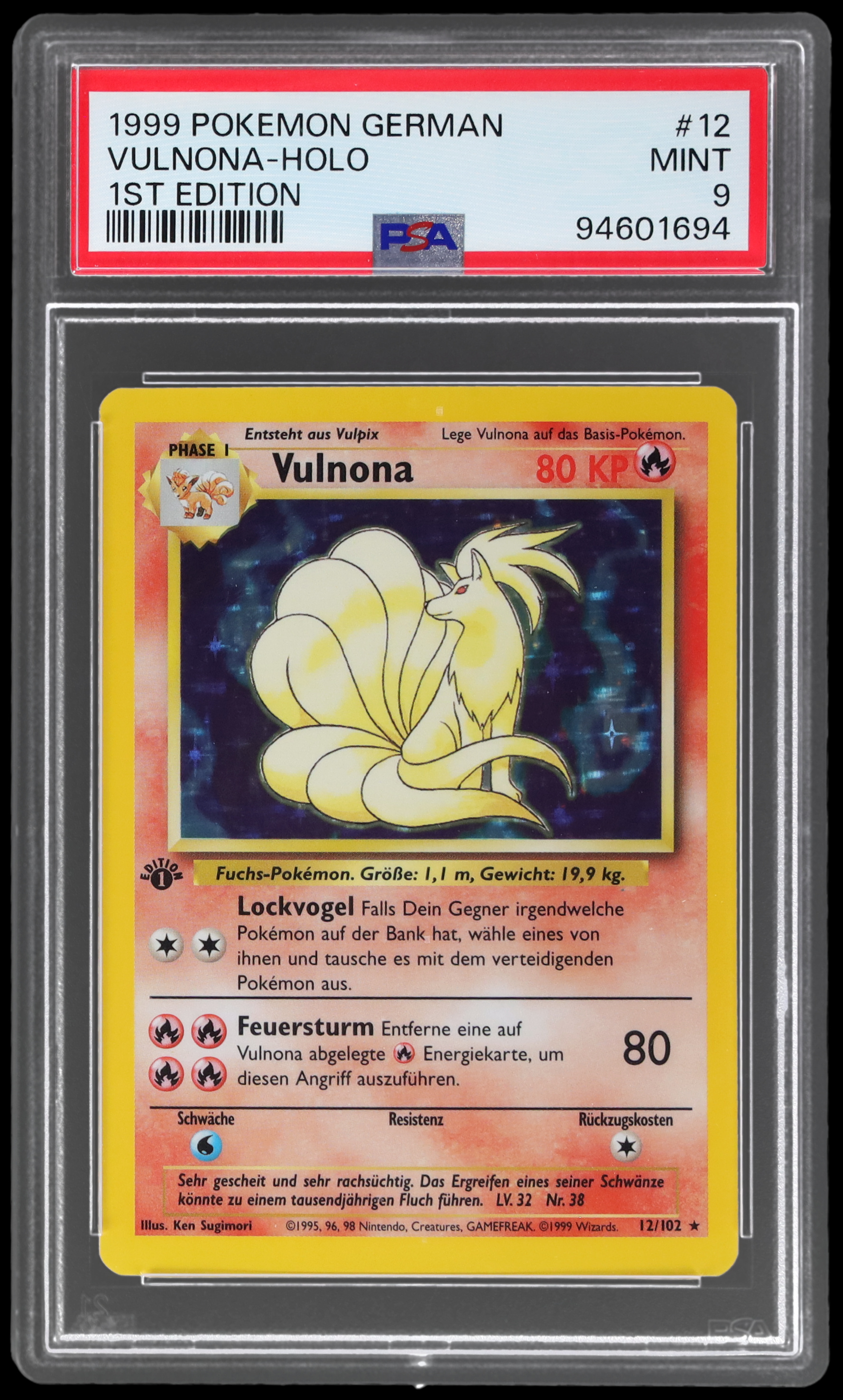 1999 Pokemon Base Set Ninetales #12 PSA 9 German 1st Edition Mint Holo Vulnona