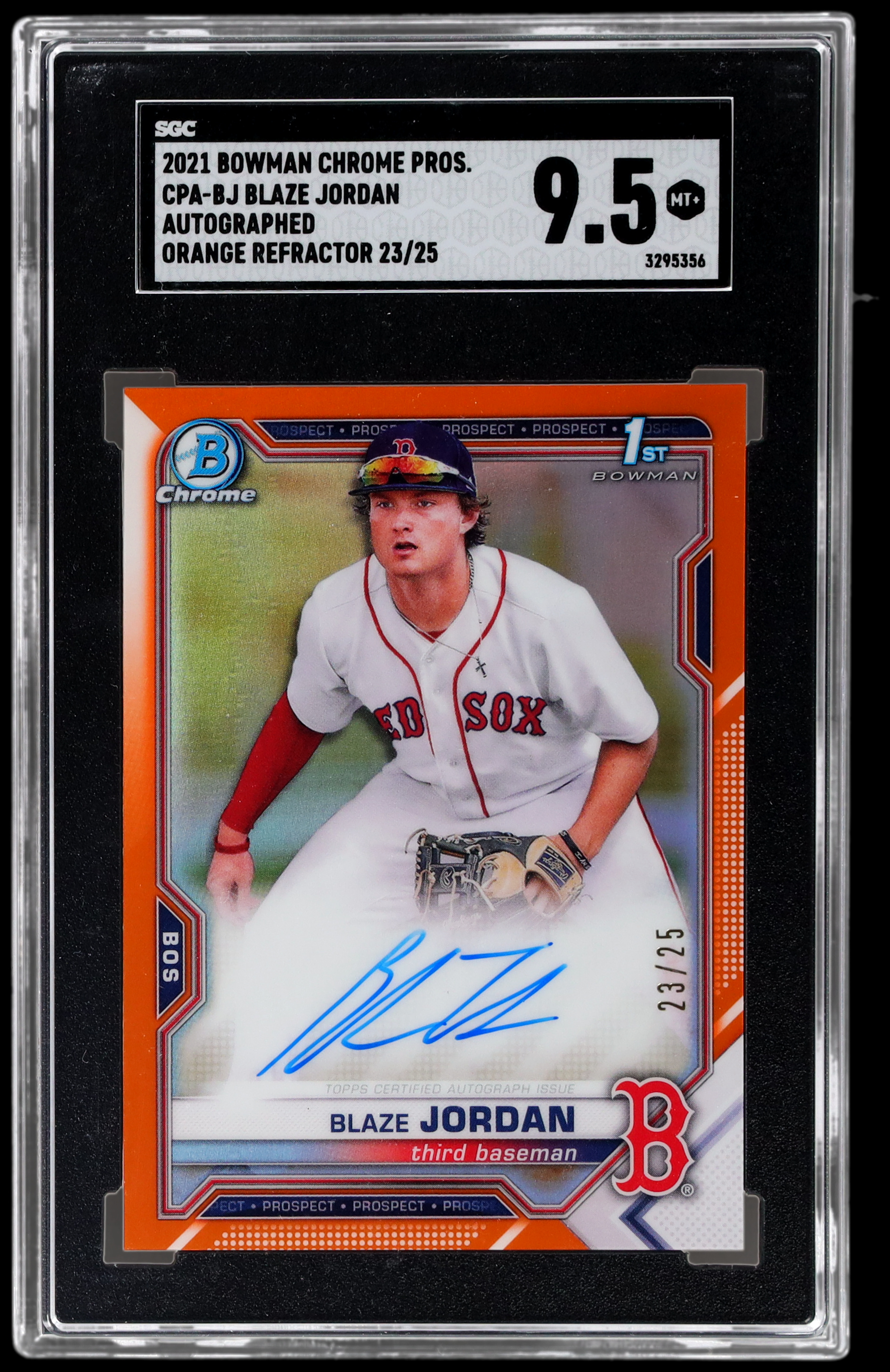 2021 Bowman Chrome Blaze Jordan SGC 9.5 RC Prospect Autograph Orange Refractor