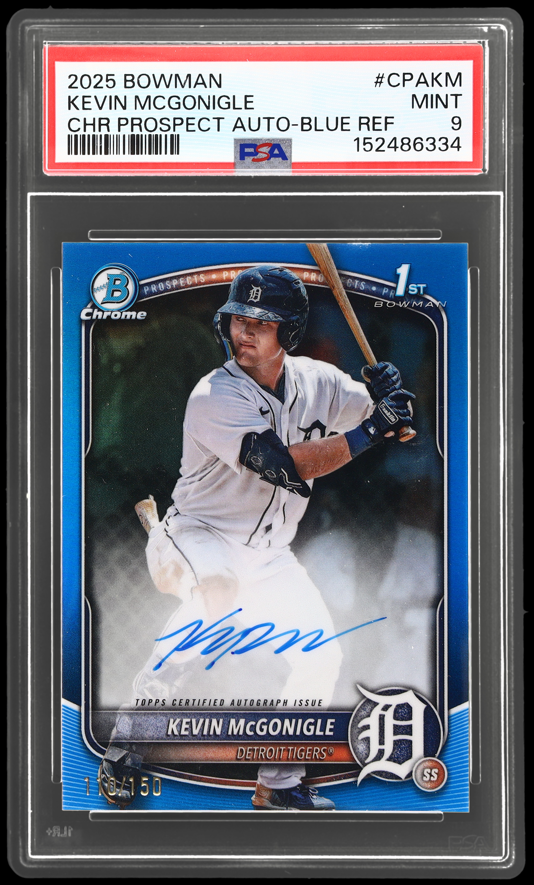 2025 Bowman Chrome Kevin Mcgonigle PSA 9 Prospect Autograph Blue Refractor Mint