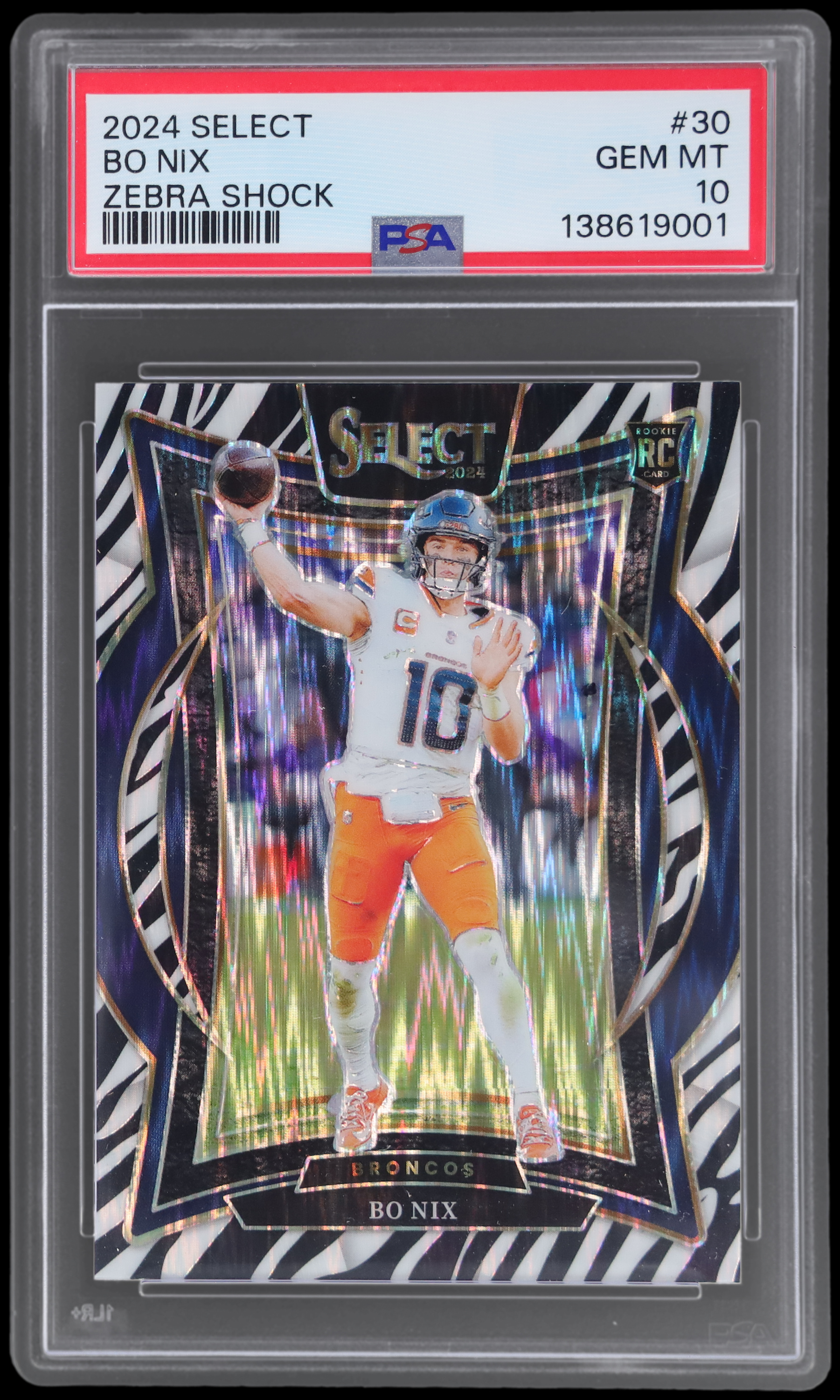 2024 Panini Select Bo Nix #30 PSA 10 RC Concourse Zebra Shock Football Gem Mint