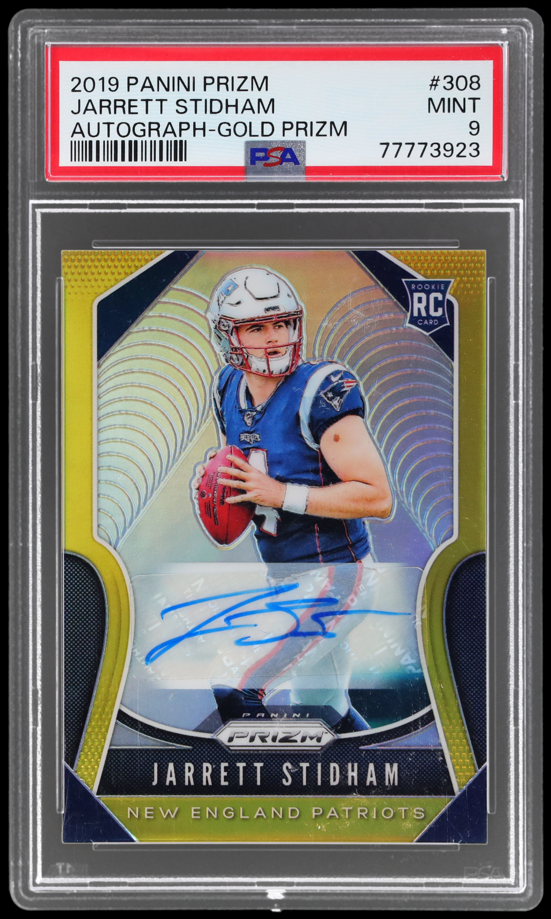 2019 Panini Prizm Jarrett Stidham #308 PSA 9 RC Rookie Autograph Gold Prizm Mint