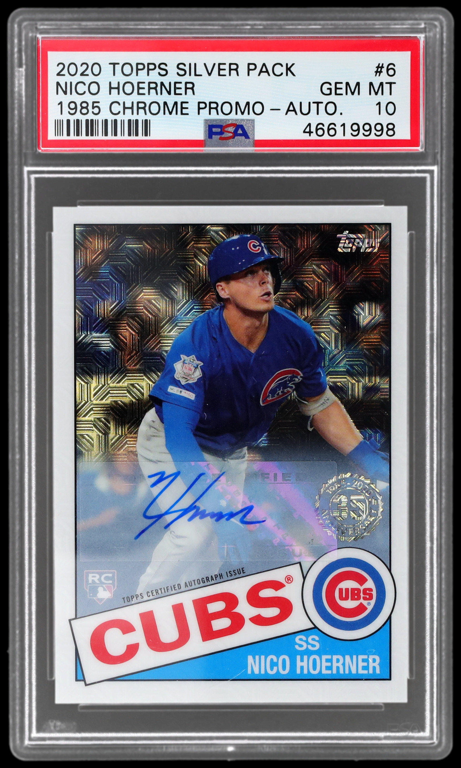 2020 Topps Nico Hoerner #85C6 PSA 10 '85 Silver Pack Chrome Autograph 157/299 RC