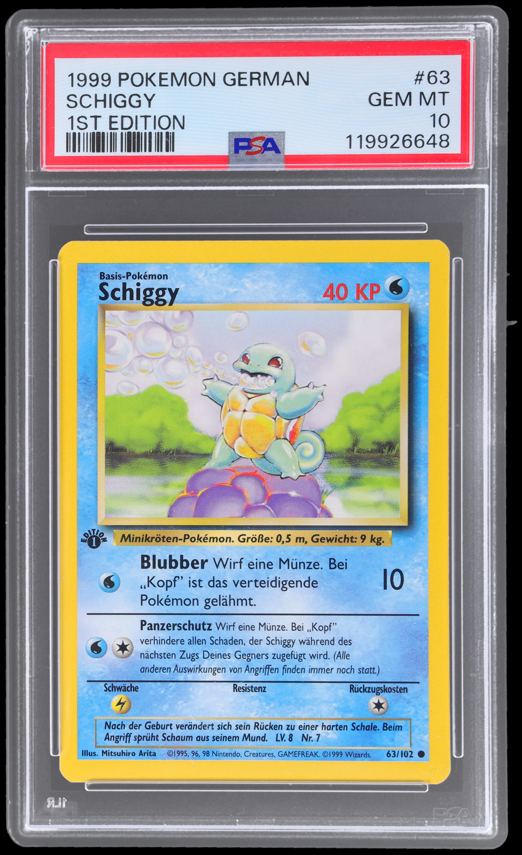 1999 Pokemon Base Set German Schiggy #63 PSA 10 1st Edition Gem Mint Squirtle