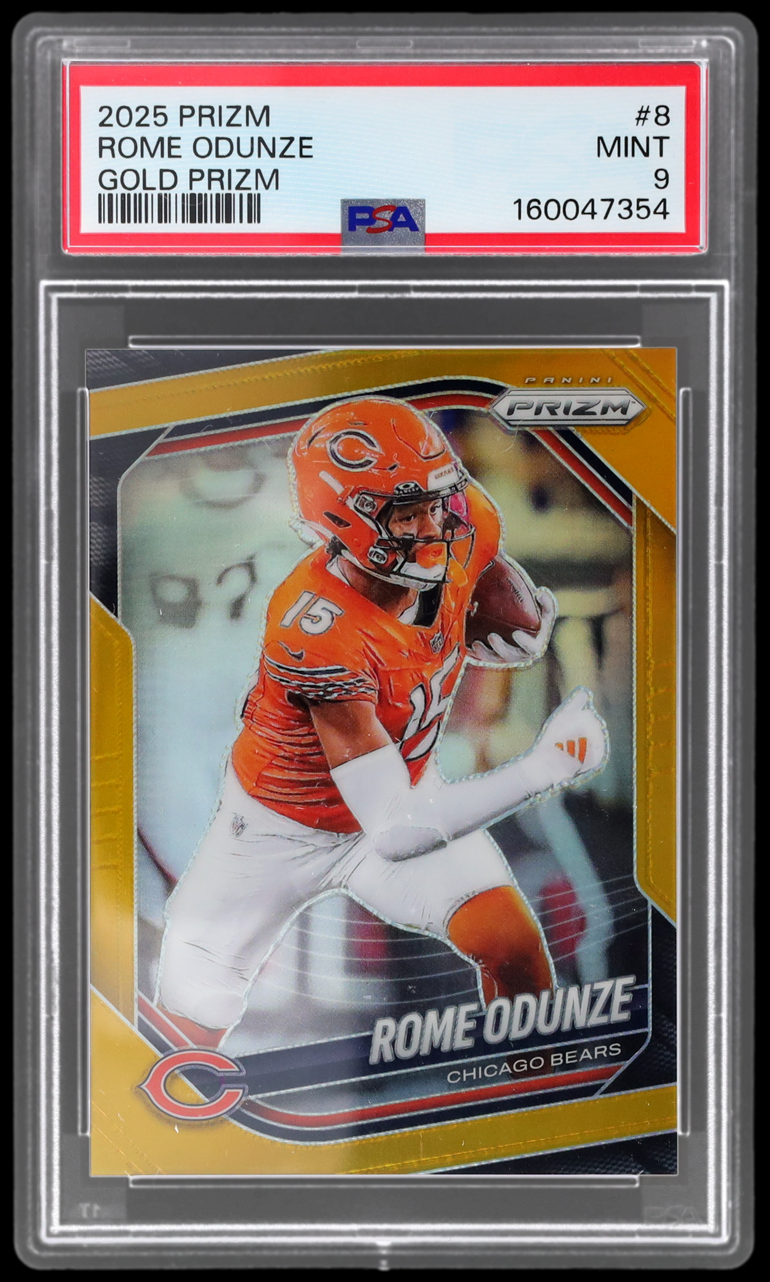 2025 Panini Prizm Rome Odunze #8 PSA 9 Gold Prizm 10/10 Football Mint Bears