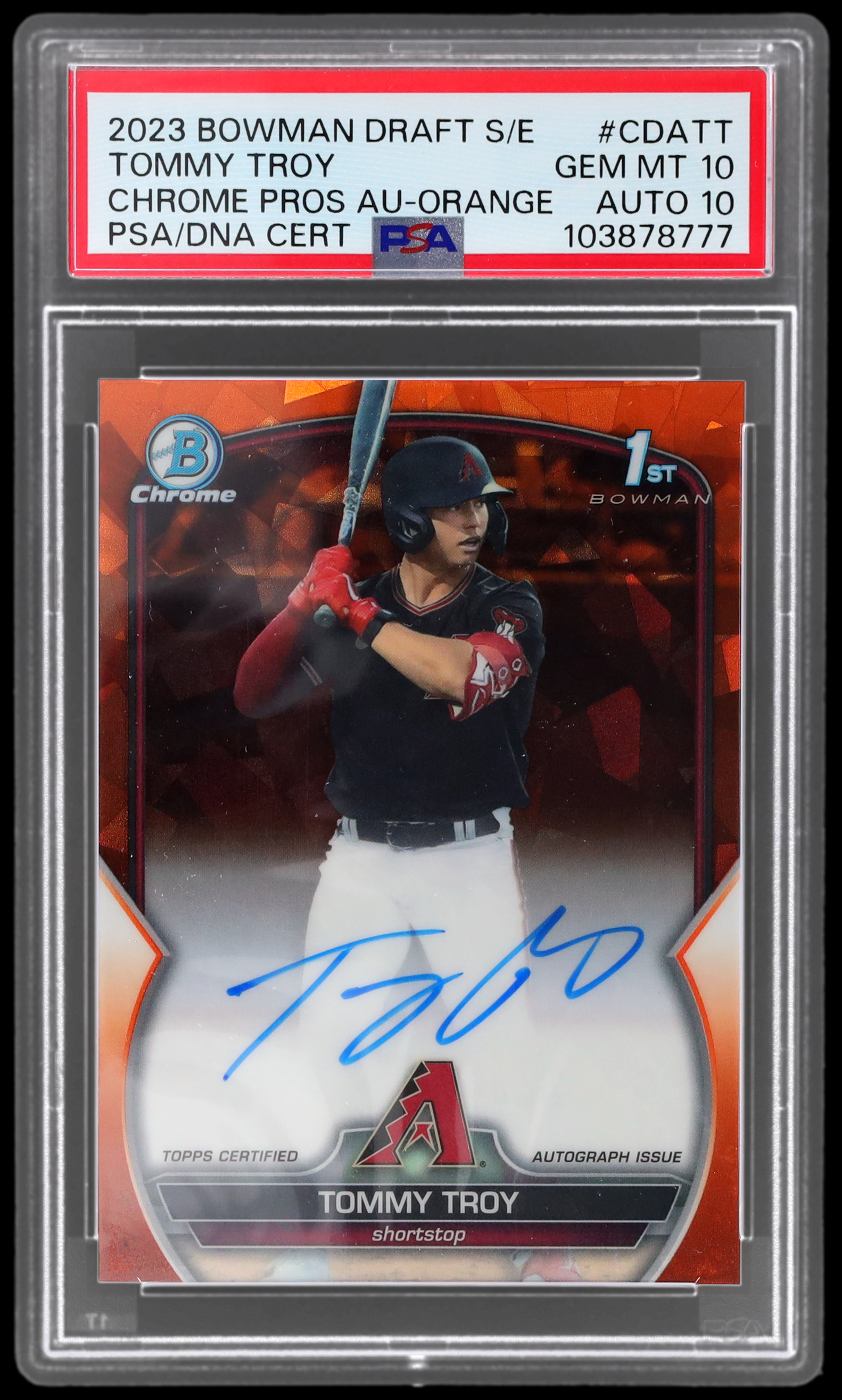 2023 Bowman Chrome Draft Sapphire Edition Tommy Troy #CDATT PSA 10 AUTO 13/25
