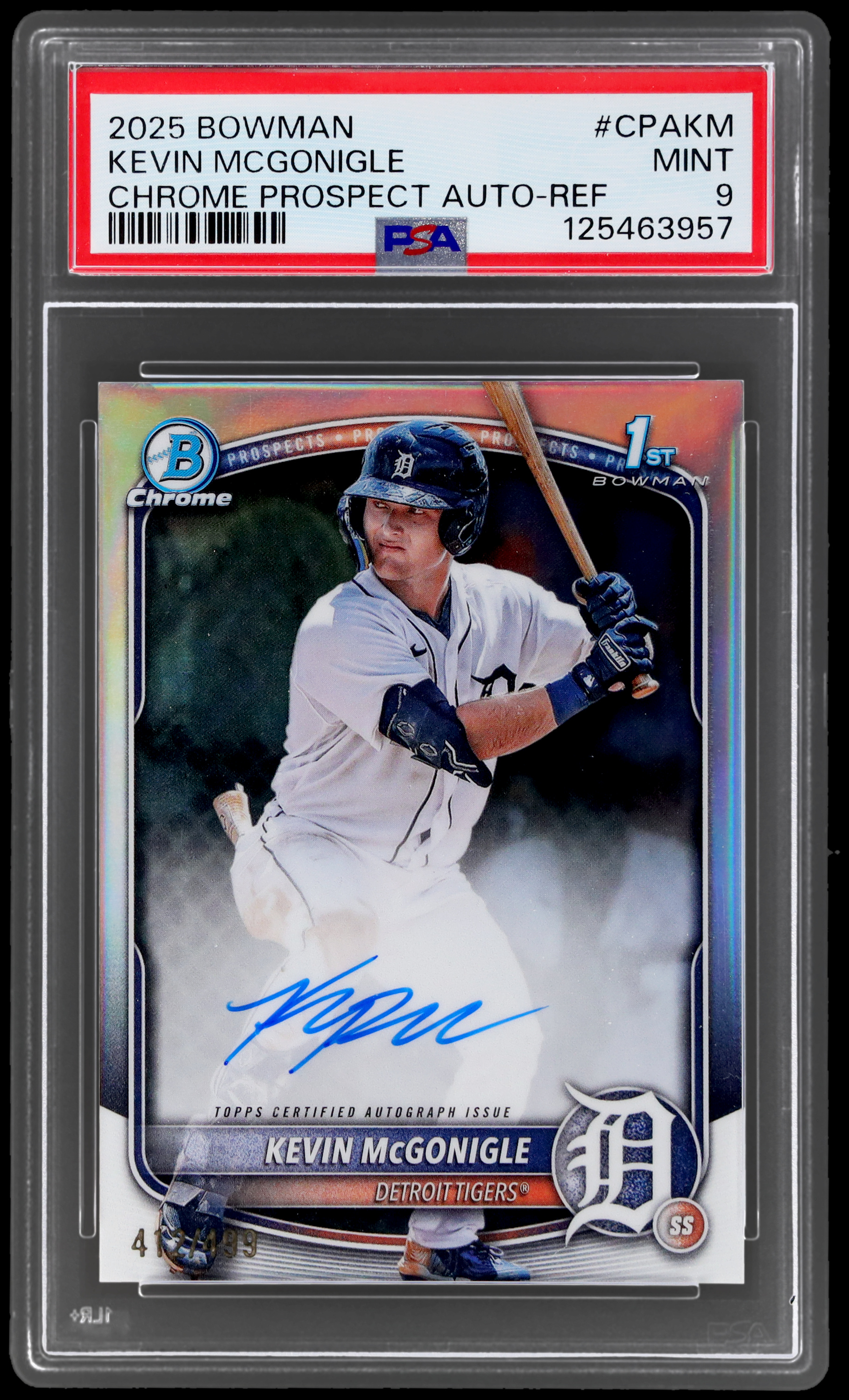 2025 Bowman Chrome Kevin Mcgonigle #CPAKM PSA 9 Prospect Autograph Refractor