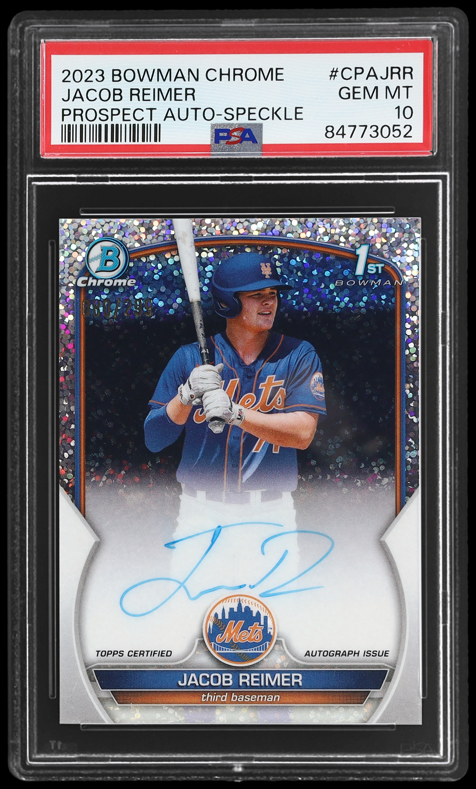 2023 Bowman Chrome Jacob Reimer PSA 10 Prospect Autograph Speckle Refractor AUTO