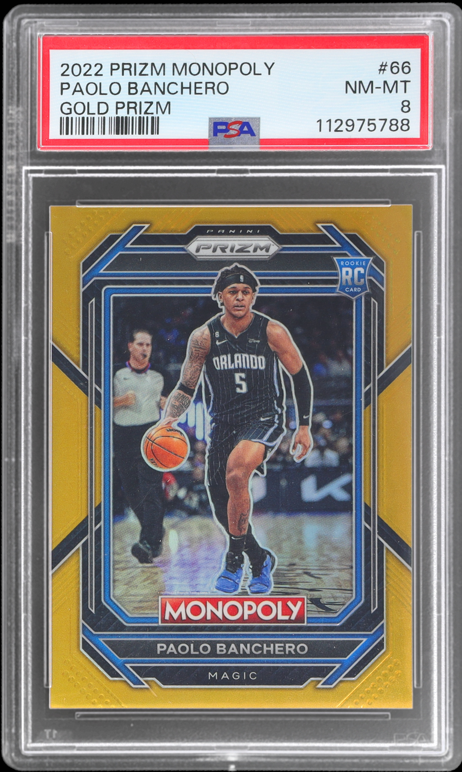 2022-23 Panini Prizm Monopoly Paolo Banchero #66 PSA 8 RC Gold Prizm 26/49 NM-MT