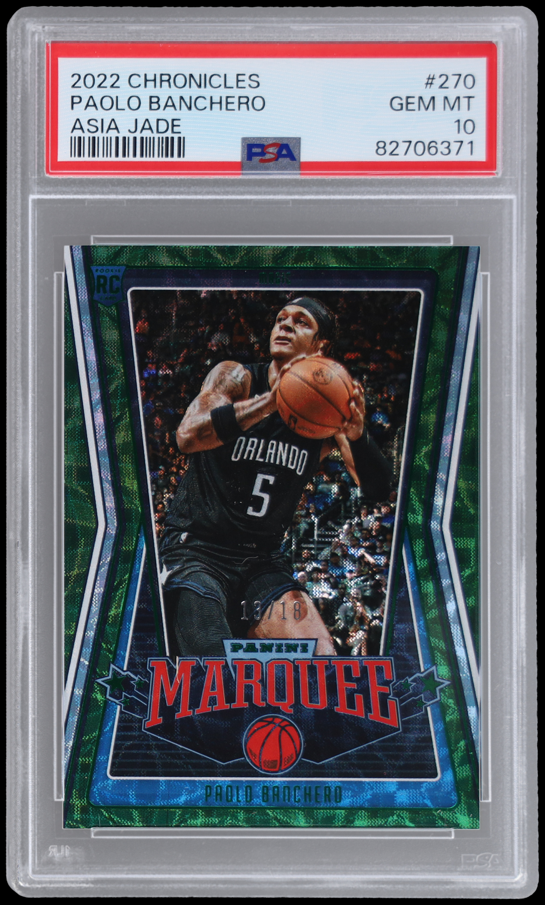 2022-23 Panini Chronicles Marquee Paolo Banchero #270 PSA 10 RC Asia Jade 13/18