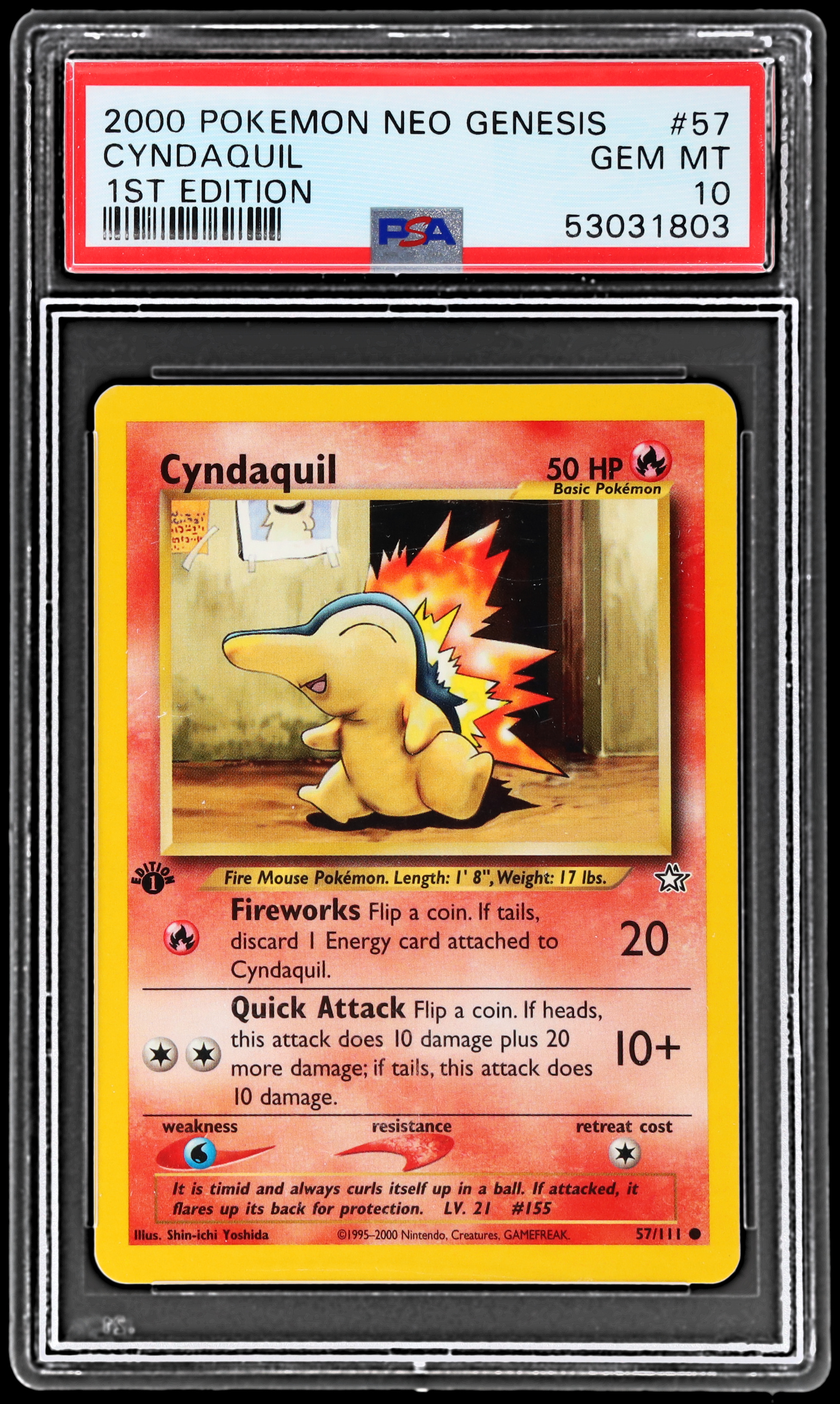 2000 Pokemon Neo Genesis Cyndaquil #57 PSA 10 1st Edition Gem Mint