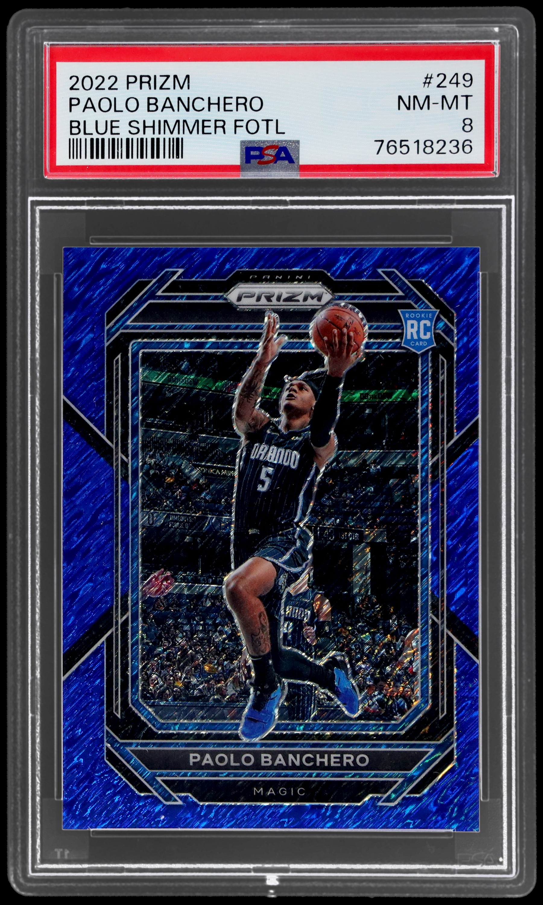 2022-23 Panini Prizm Paolo Banchero #249 PSA 8 RC Blue Shimmer Fotl Prizm 19/35
